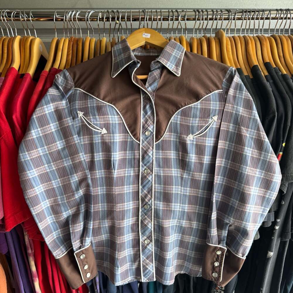 Vintage Women’s H Bar C Western Pearl Snap Shirt Brown Plaid